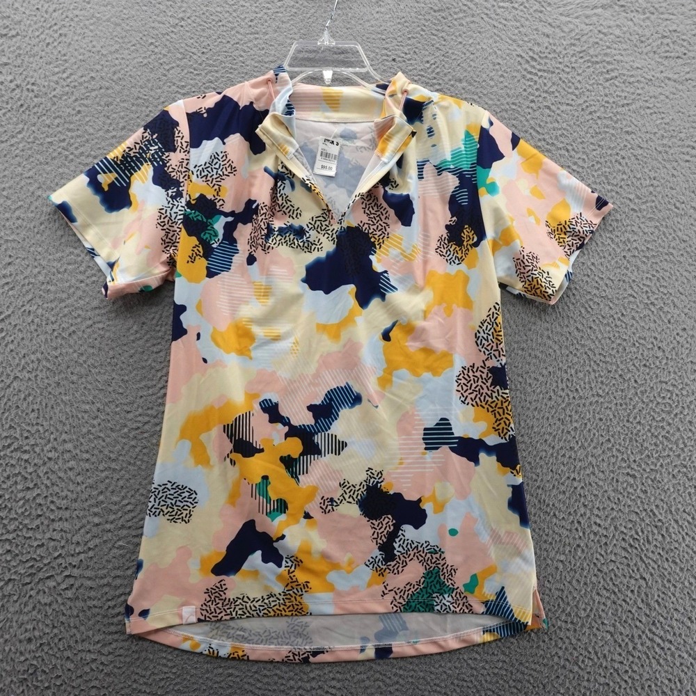 SwingDish Womens Golf Top Large Abstract Geometric 1/4 Zip Short Sleeve NEW